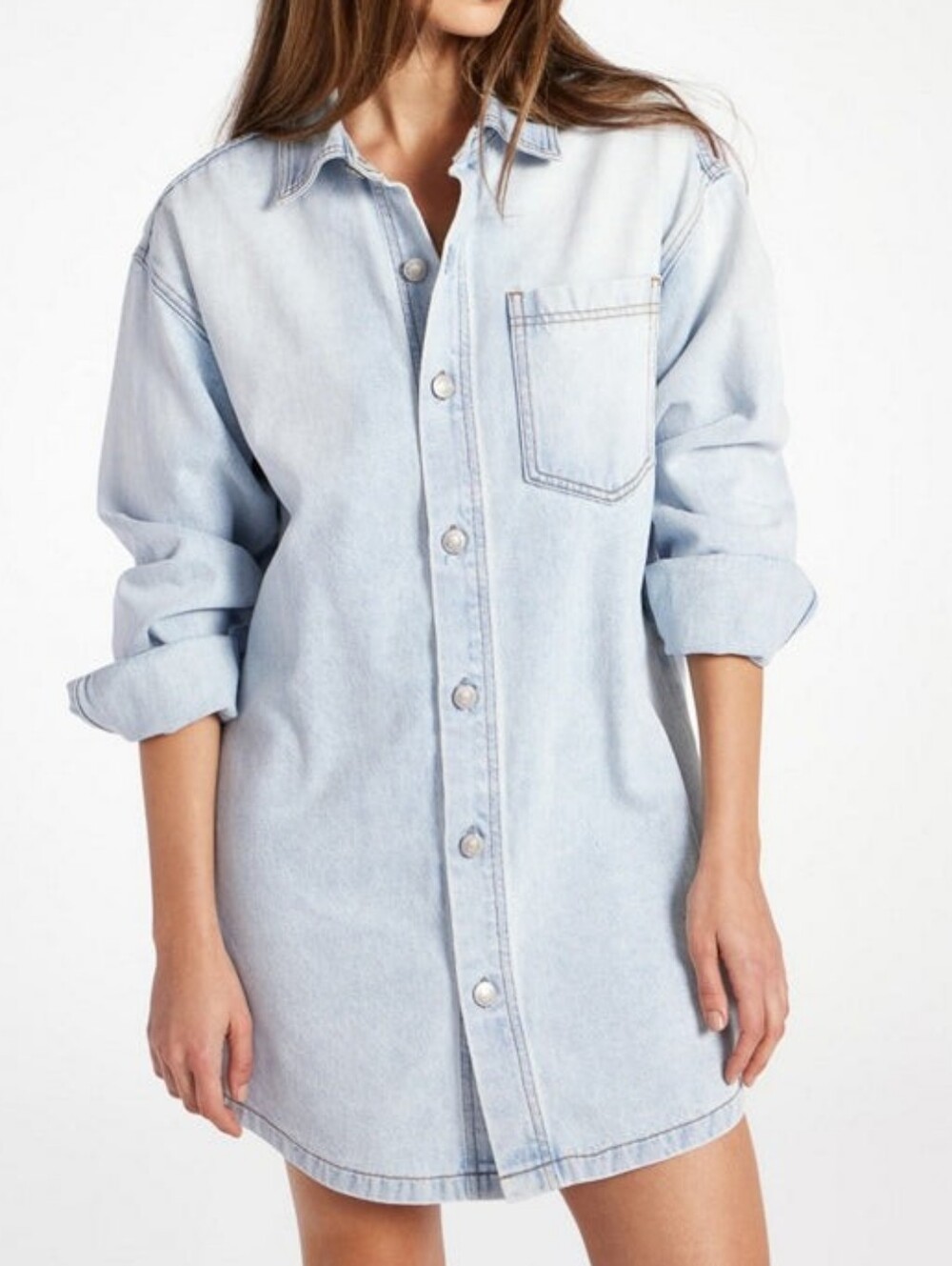 JustFab Light Blue Denim Button-Front Shirt Dress